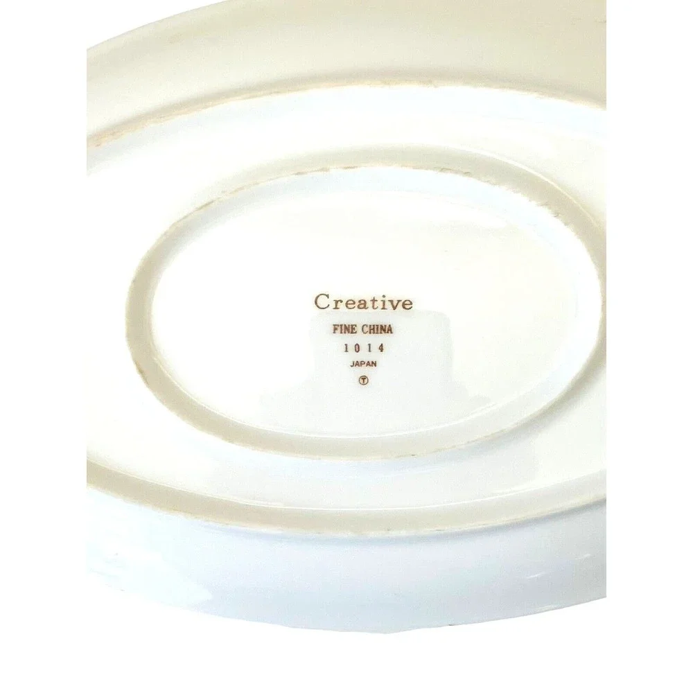 Fine China Creative Platinum Star Burst Gravy Boat w/ Attached Underplate Japan